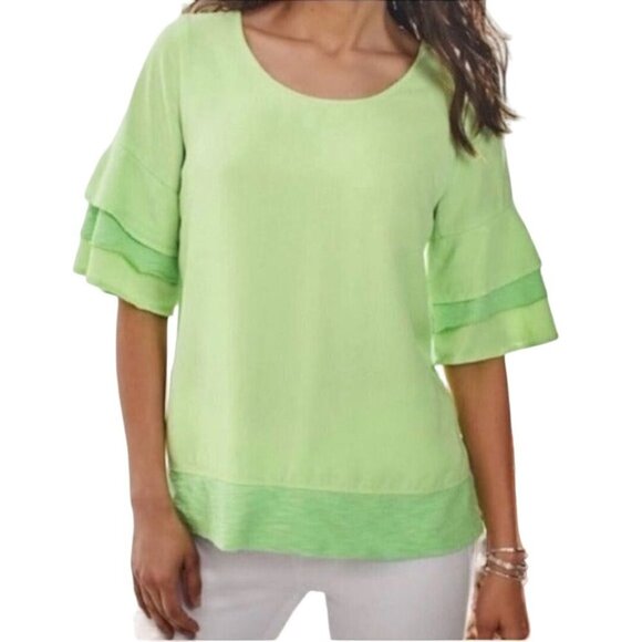 Soft Surroundings Oakleigh Margarita Green Tired Bell Sleeve Top Size M - Picture 1 of 10